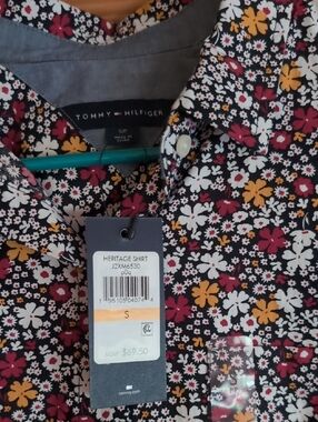 Tommy Hilfiger Black Floral Button-Down Shirt with White, Red & Mustard Flowers